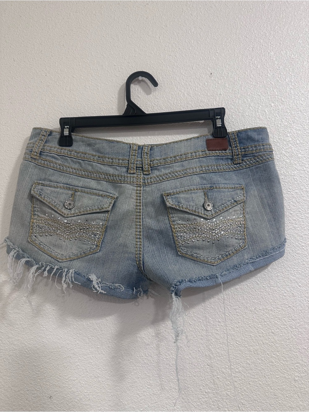 Almost Famous Light Wash Denim Shorts with Rhinestone Pockets